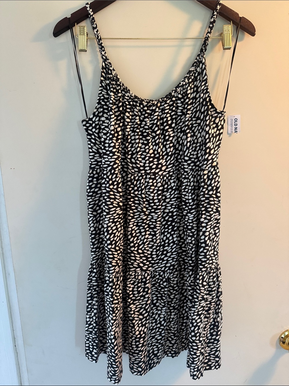 Old Navy Women’s Black & White Tiered Braided Straps Summer Dress Sz M NWT